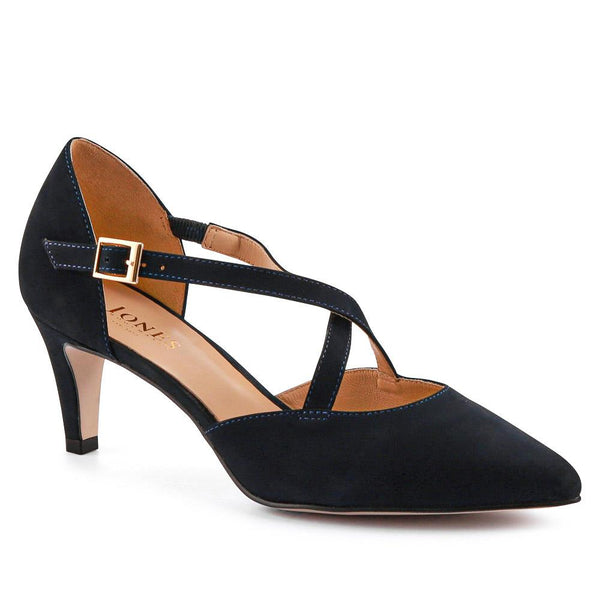 jones bootmaker Women's Ysa Leather Stiletto-Heeled Court Shoes - Navy Nubuck