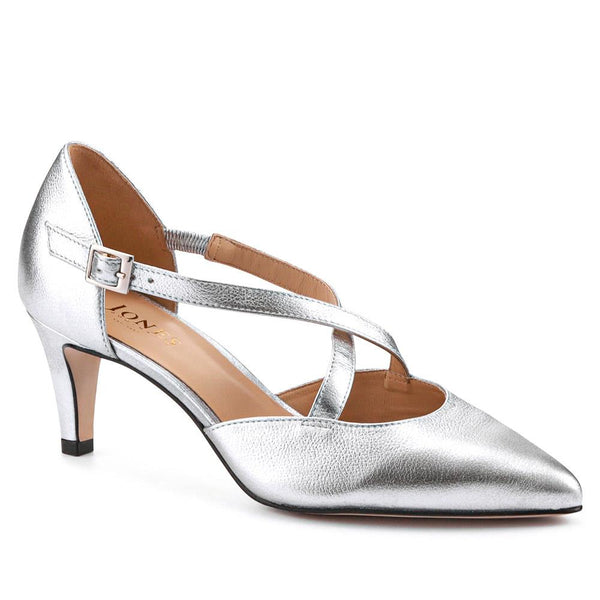 jones bootmaker Women's Ysa Leather Stiletto-Heeled Court Shoes - Silver Metallic
