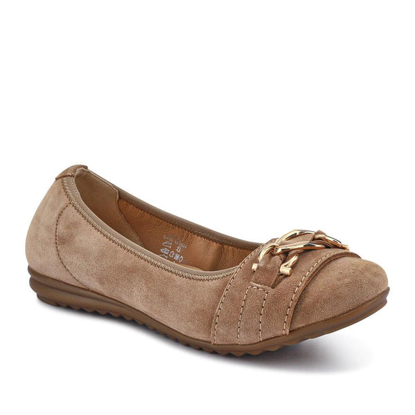 jones bootmaker Women's Yvette Leather Wide-Fit Ballet Pumps - Beige Suede
