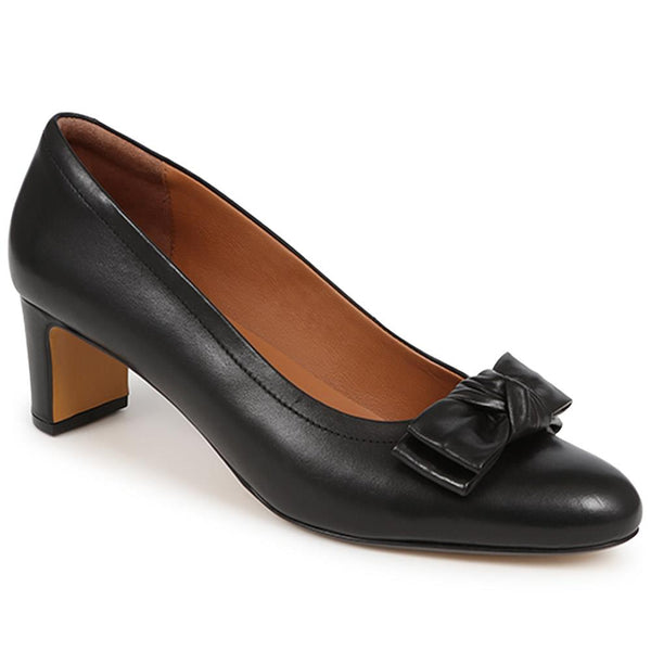 jones bootmaker Women's Zelda Bow Detail Court Shoes - Black Leather