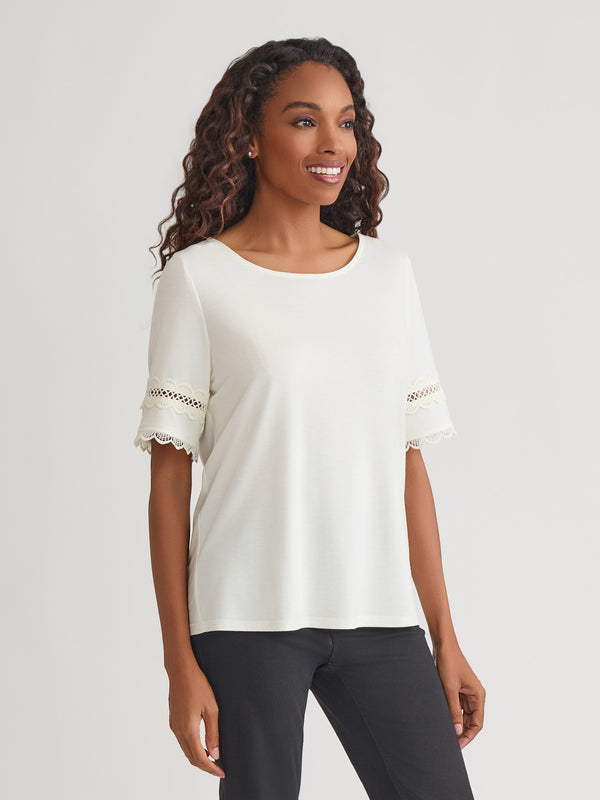 Jones New York Elbow Sleeve Trim Top Cotton Elastane