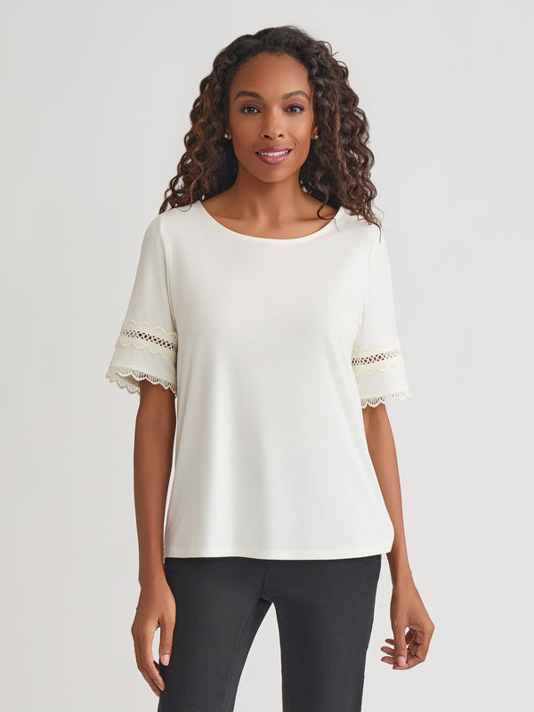 jones new york Elbow Sleeve Trim Top Cotton Elastane