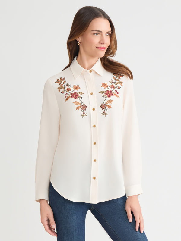 Jones New York Embroidered Button-Front Shirt Lyocell
