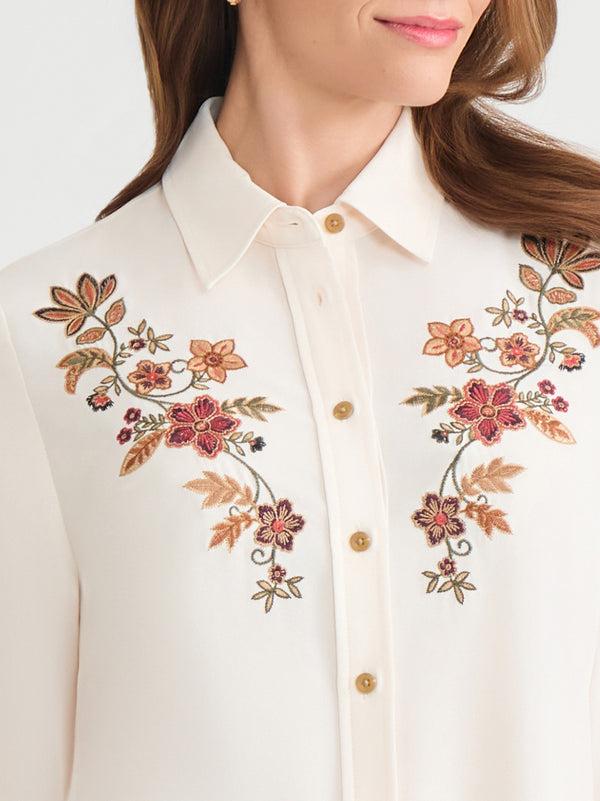 Jones New York Embroidered Button-Front Shirt Lyocell