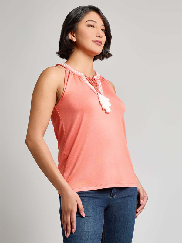 Jones New York Embroidered Halter Neck Tank Stretch Viscose