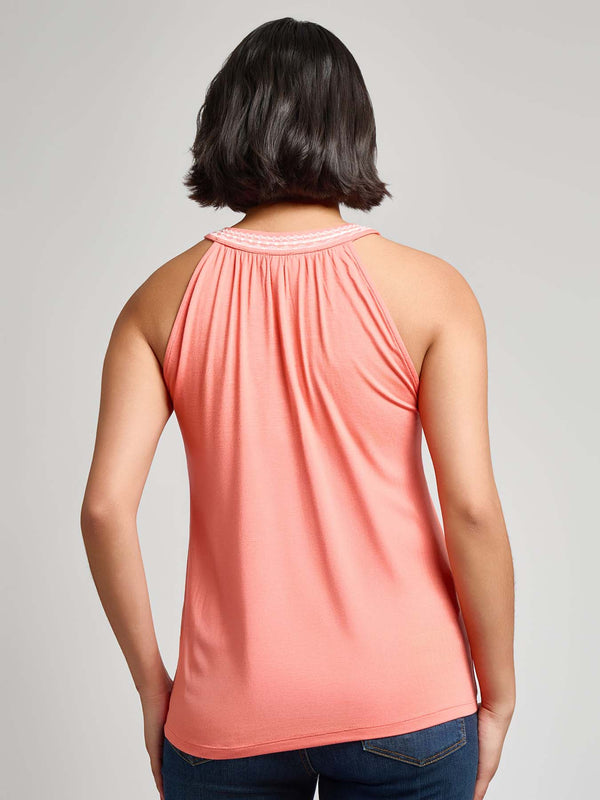 Jones New York Embroidered Halter Neck Tank Stretch Viscose