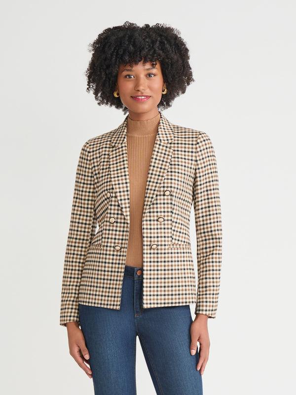 jones new york Faux Double Breasted Elbow Patch Blazer