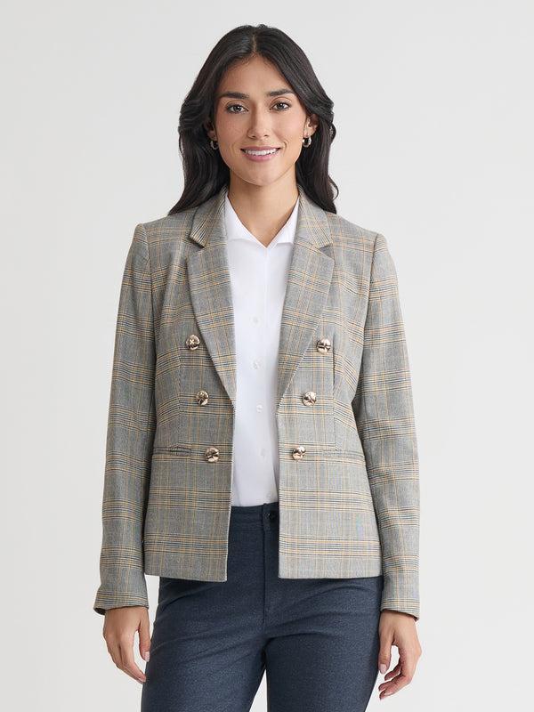 Jones New York Faux Double Breasted Jacket Glen Plaid