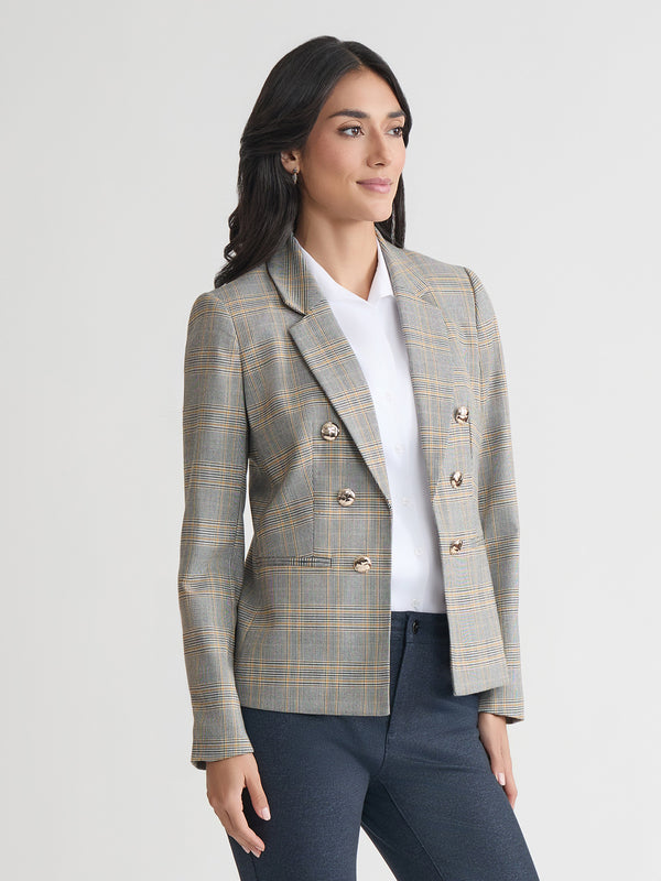 Jones New York Faux Double Breasted Jacket Glen Plaid
