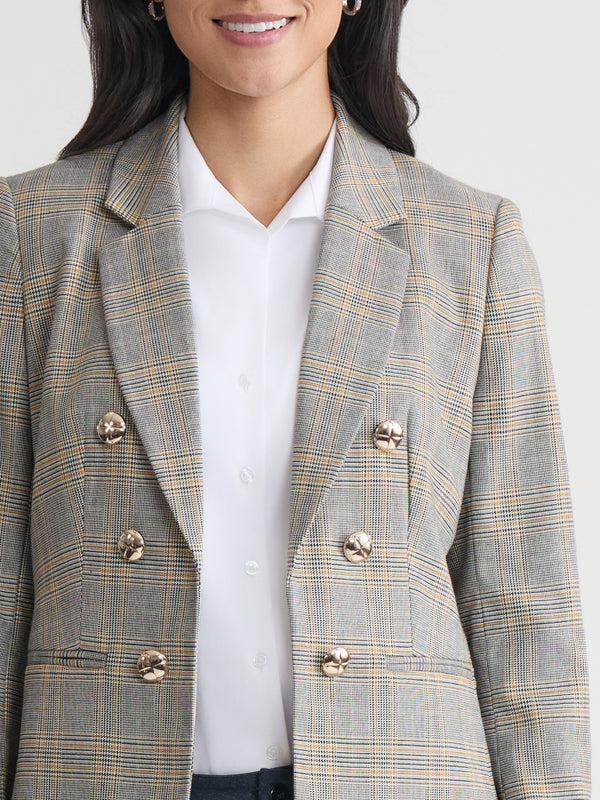 Jones New York Faux Double Breasted Jacket Glen Plaid