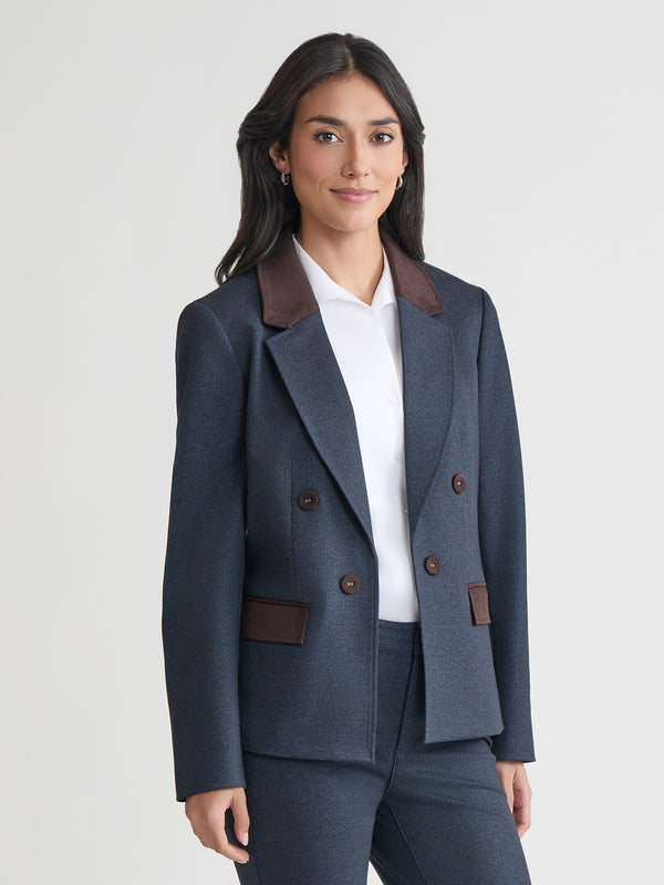 Jones New York Faux Double Breasted Jacket Scuba Suede