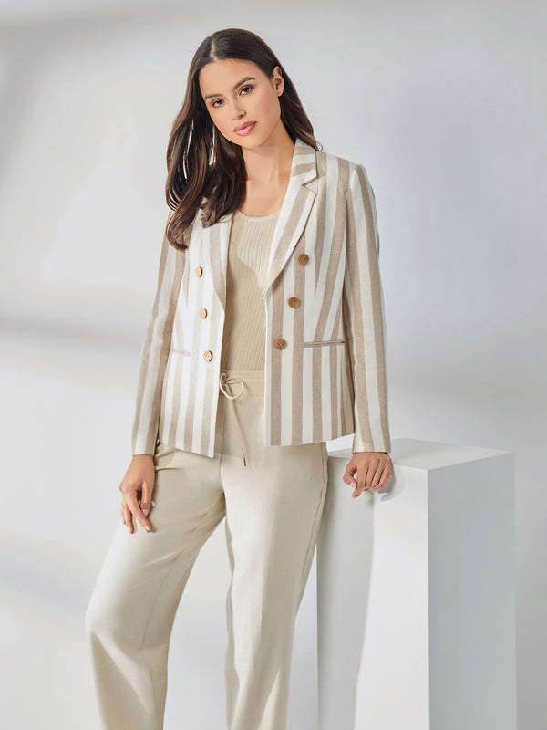 Jones New York Faux Double Breasted Stripe Blazer Linen Blend