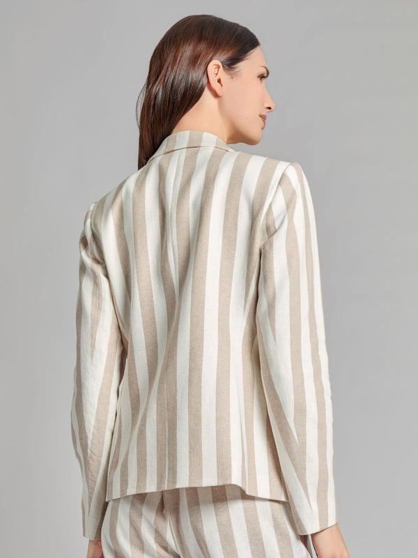 Jones New York Faux Double Breasted Stripe Blazer Linen Blend
