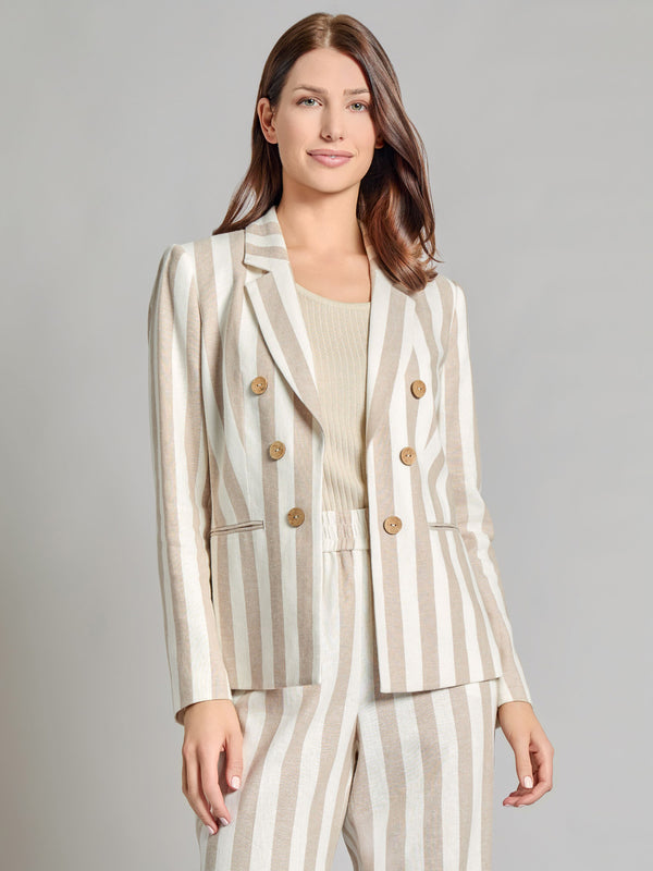 jones new york Faux Double Breasted Stripe Blazer Linen Blend