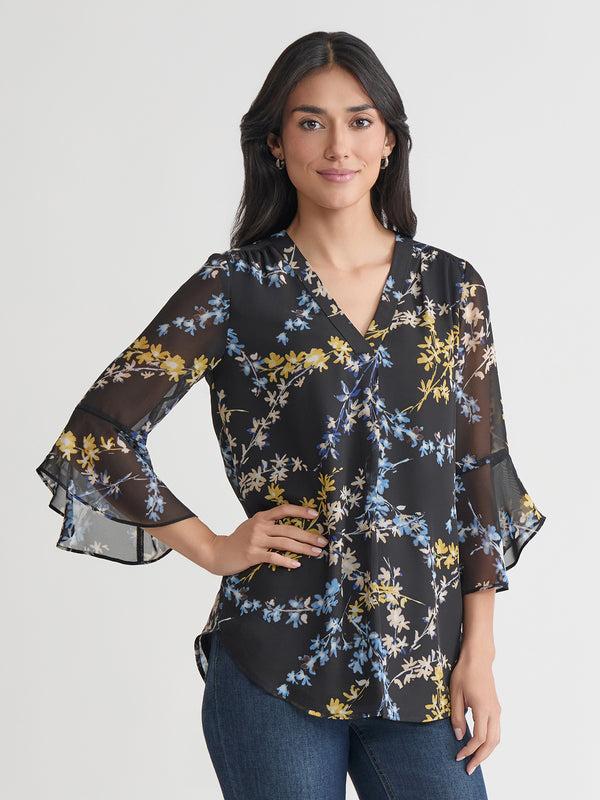 Jones New York Flutter Sleeve Kelly Blouse Jones Black Multi