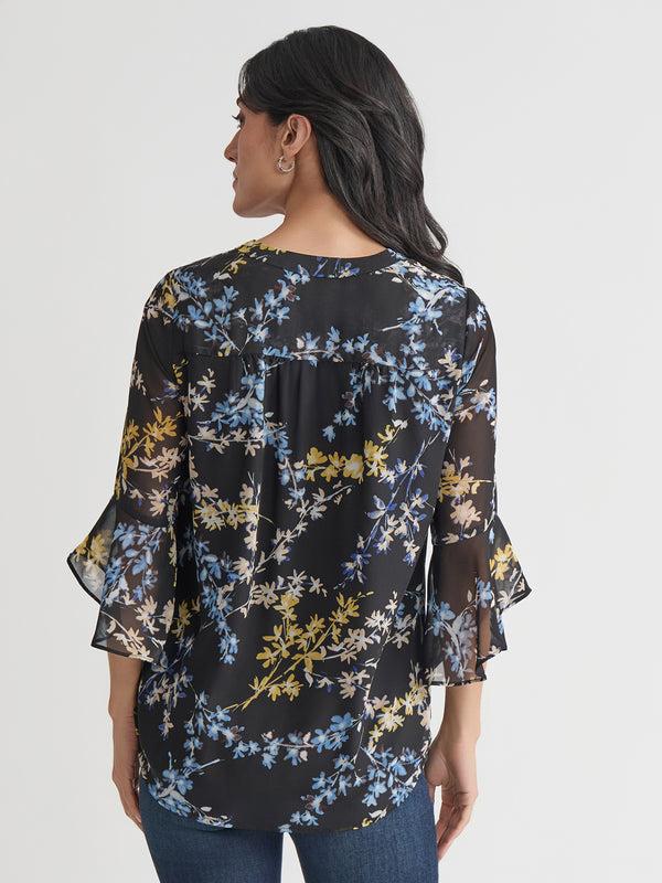 Jones New York Flutter Sleeve Kelly Blouse Jones Black Multi