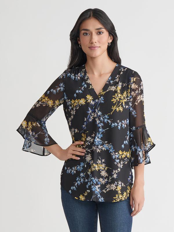 jones new york Flutter Sleeve Kelly Blouse Jones Black Multi