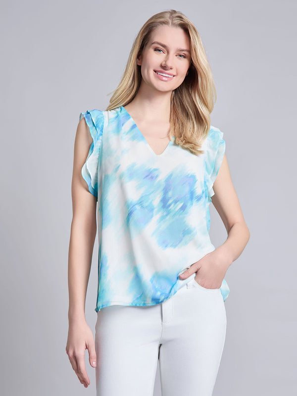 jones new york Flutter Sleeve V-Neck Blouse Crepe De Chine