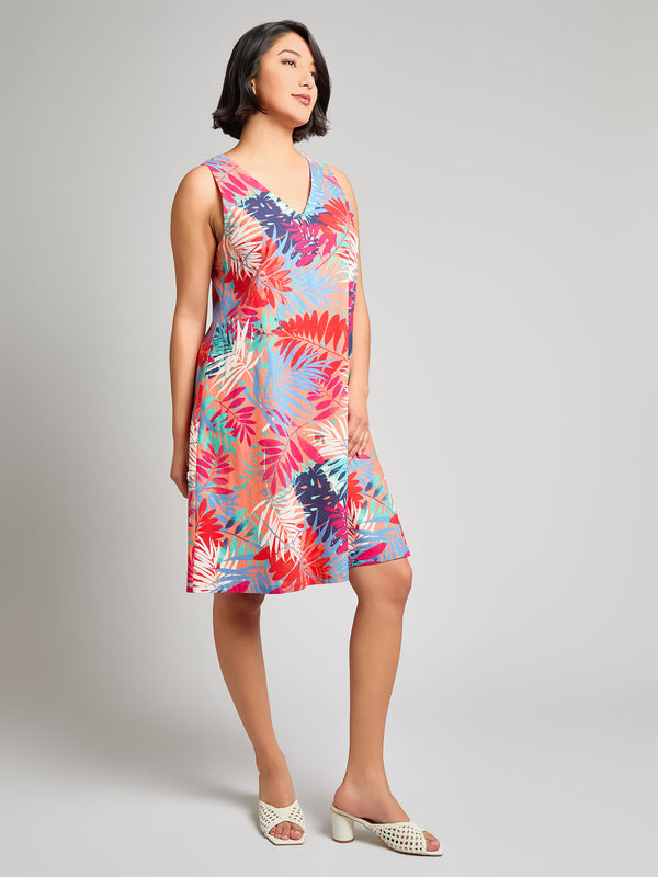 Jones New York Gina Sleeveless Trapeze Dress Linen Blend