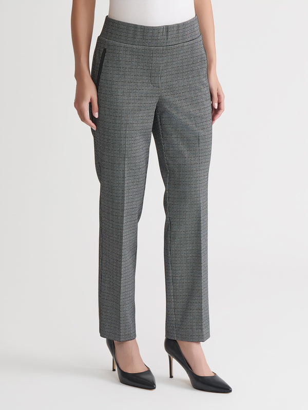 Jones New York High Rise Wide Waistband Pants Check Jacquard