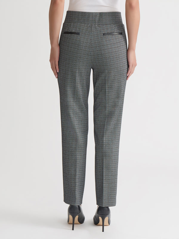 Jones New York High Rise Wide Waistband Pants Check Jacquard