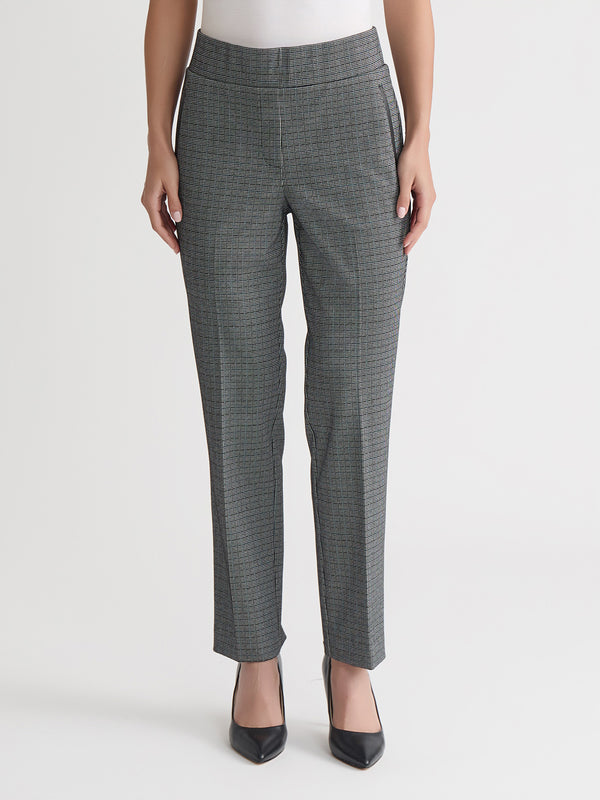 jones new york High Rise Wide Waistband Pants Check Jacquard