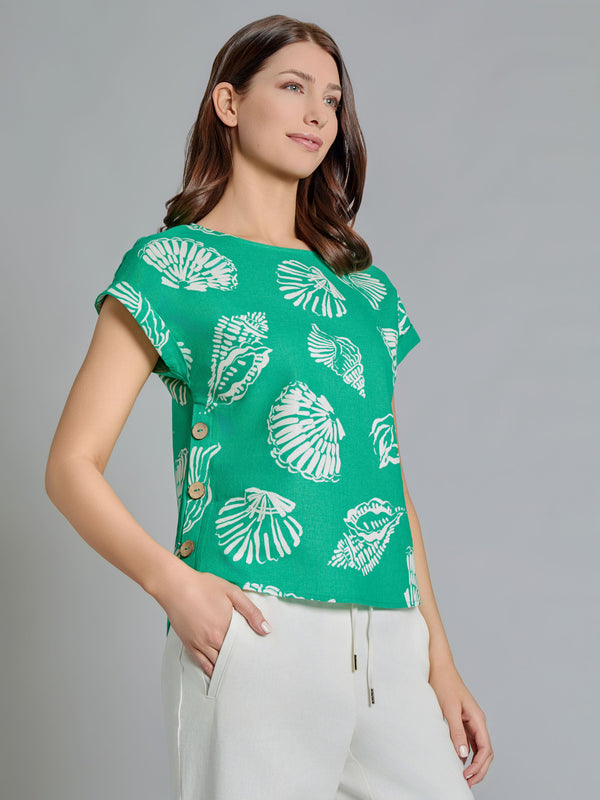 Jones New York Button Detail Blouse Linen Blend