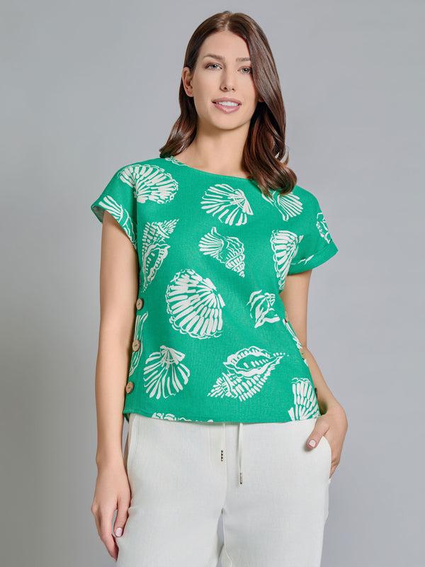 jones new york Button Detail Blouse Linen Blend