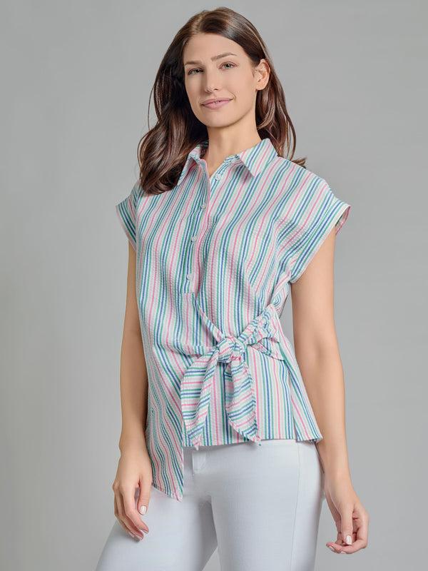 Jones New York Button-Front Side Tie Blouse