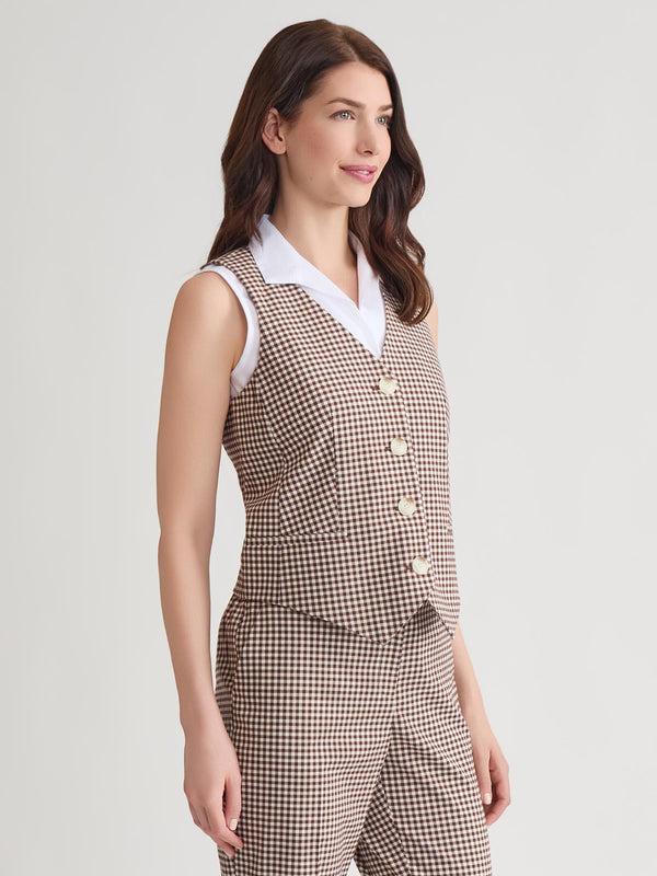 Jones New York Button-Front Vest Stretch Tweed