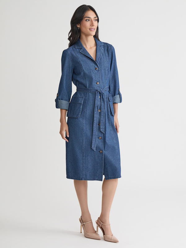 Jones New York Cargo Pocket Shirt Dress Chambray