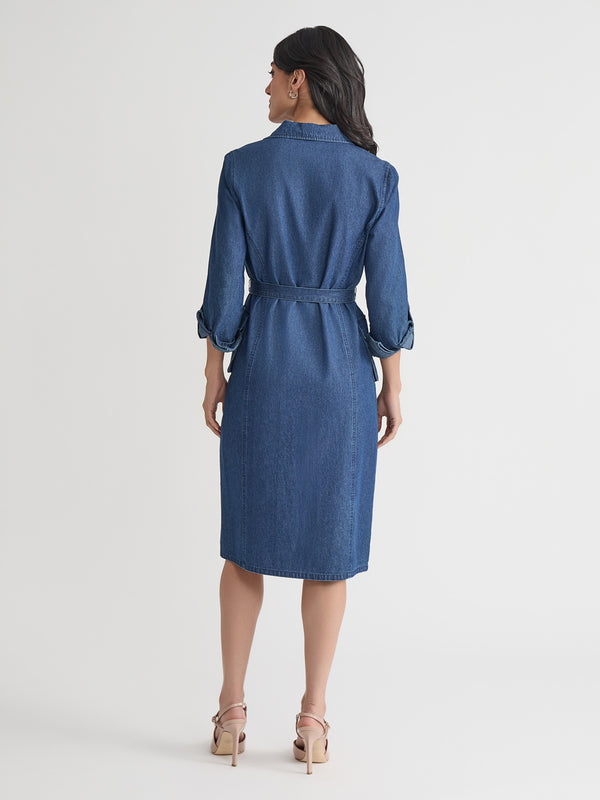 Jones New York Cargo Pocket Shirt Dress Chambray