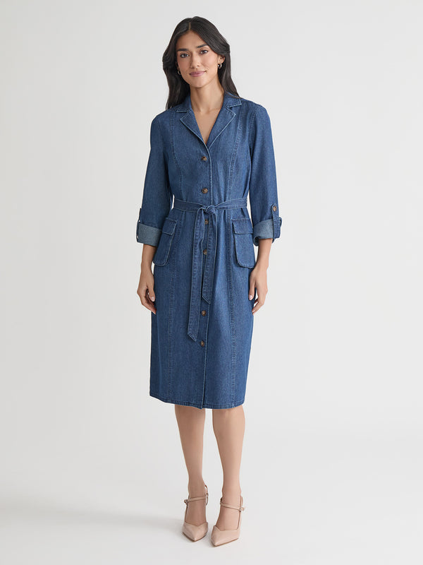 jones new york Cargo Pocket Shirt Dress Chambray