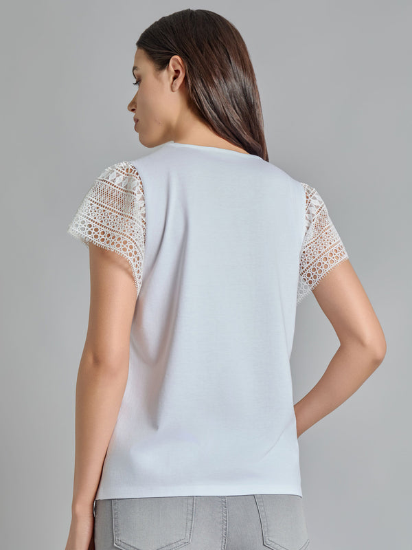 Jones New York Crochet Flutter Sleeve Top