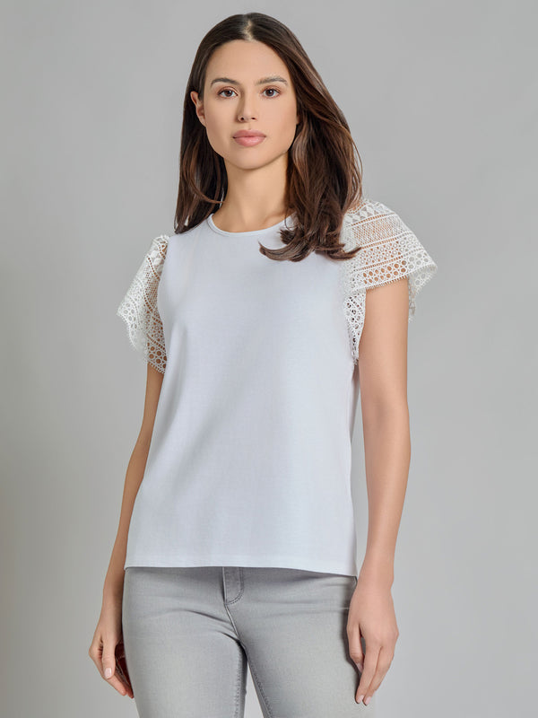 jones new york Crochet Flutter Sleeve Top