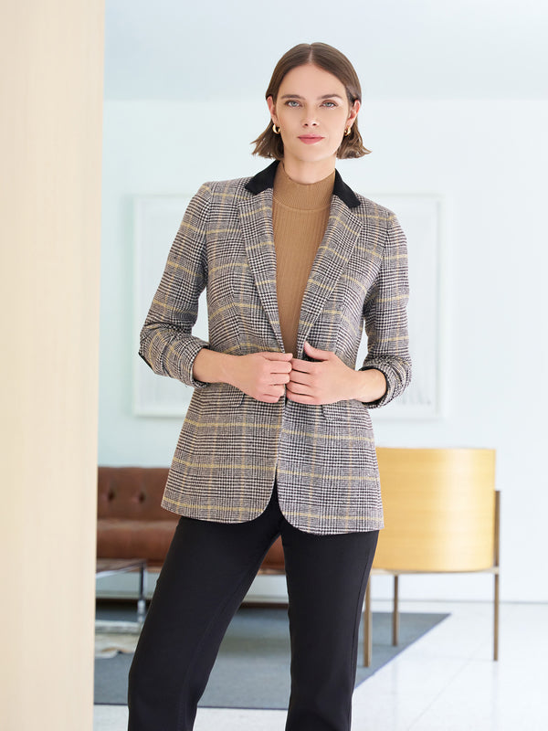 Jones New York One Button Elbow Patch Blazer