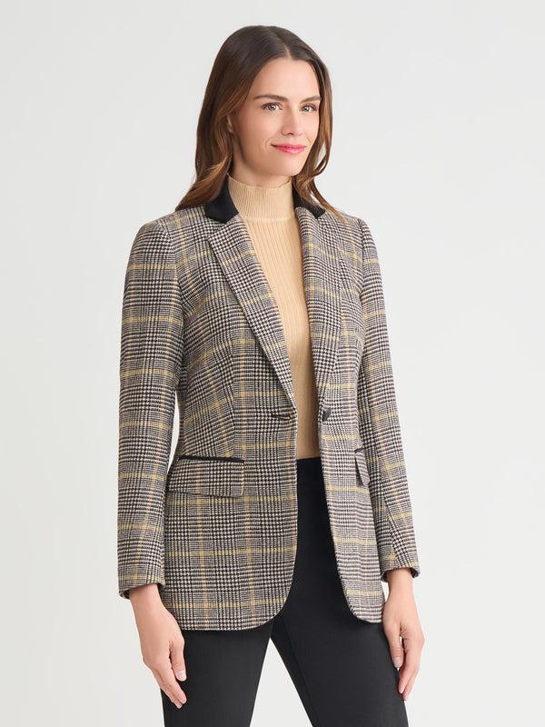 Jones New York One Button Elbow Patch Blazer