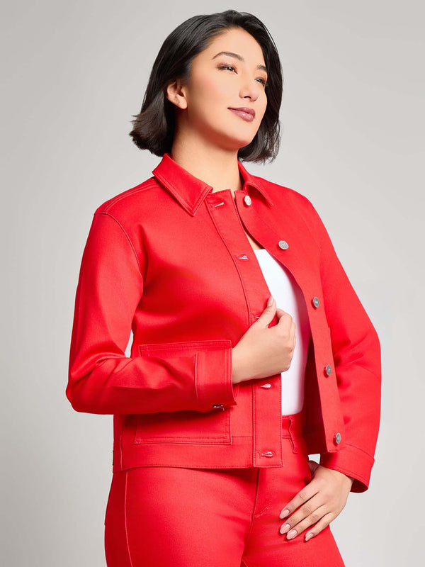 Jones New York Patch Pocket Denim Jacket Rouge