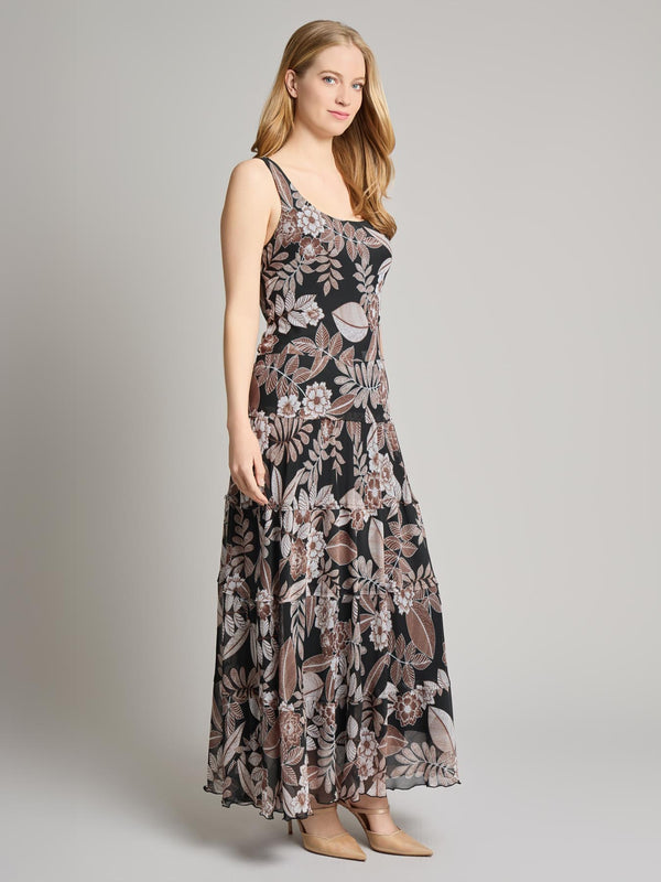 Jones New York Petite Scoop Neck Tiered Maxi Dress