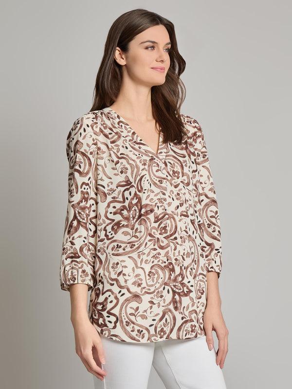 Jones New York Petite V-Neck Pleated Kelly Blouse