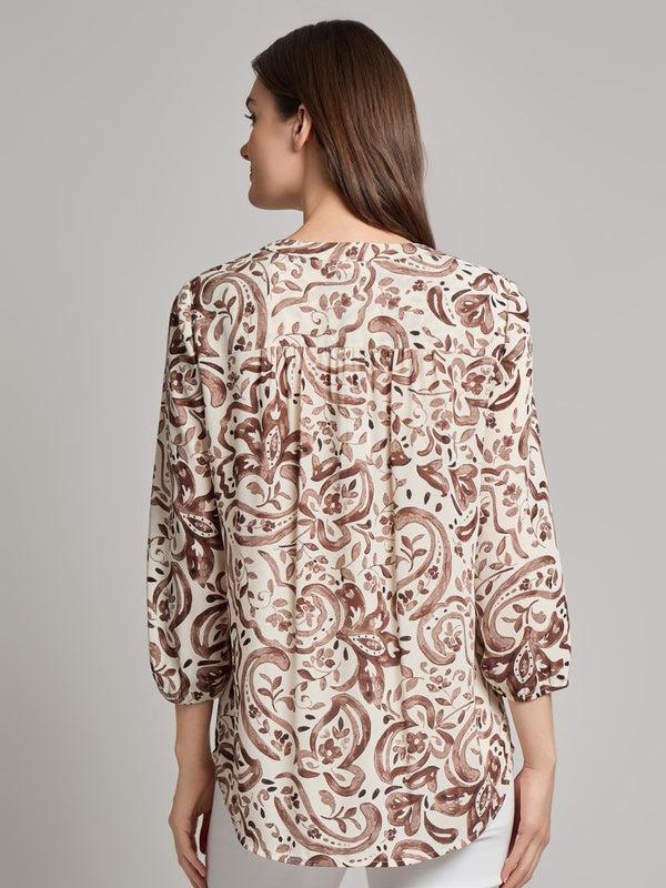 Jones New York Petite V-Neck Pleated Kelly Blouse