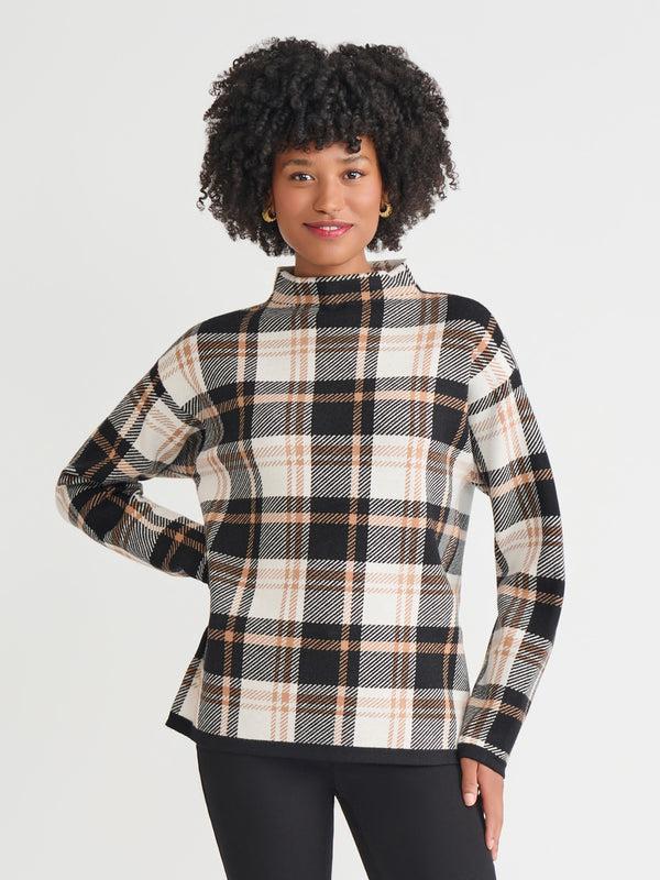 jones new york Plaid Funnel Neck Sweater