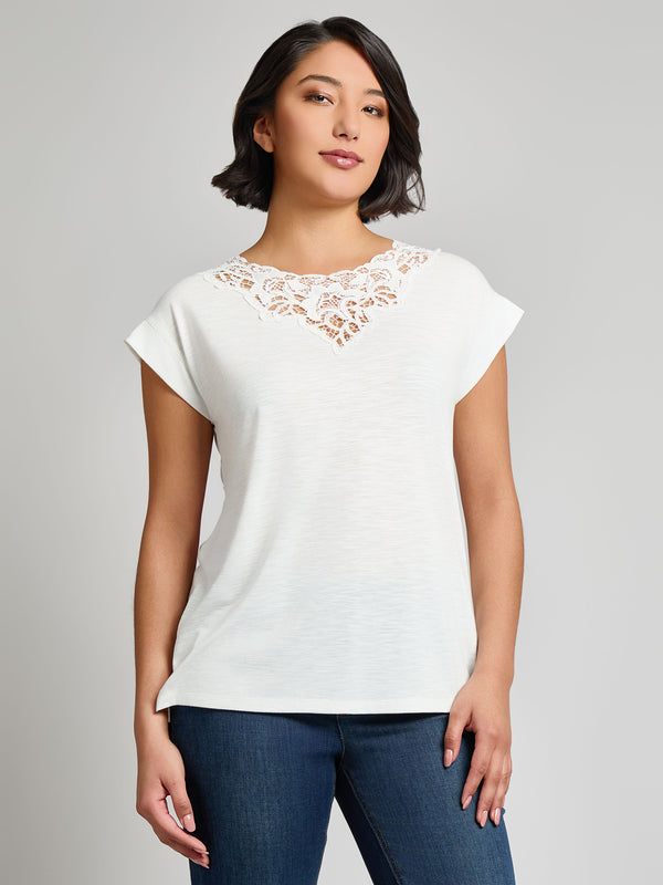 jones new york Plus Dolman Top With Inset Lace