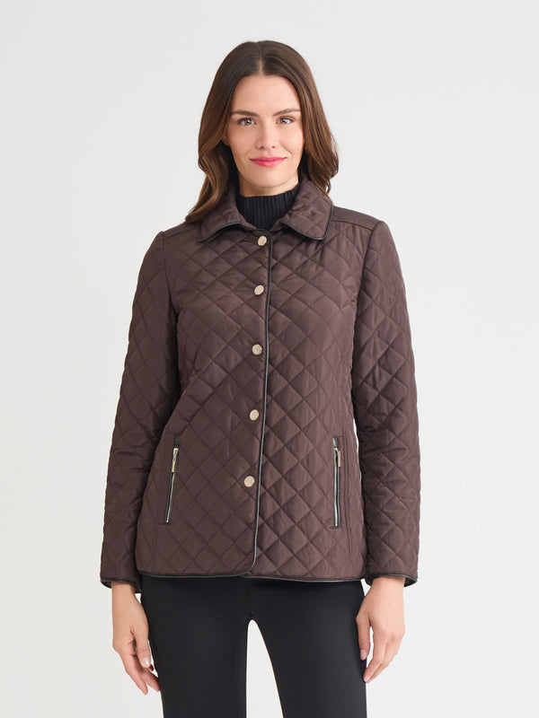 jones new york Plus Five-Button Quilted Jacket