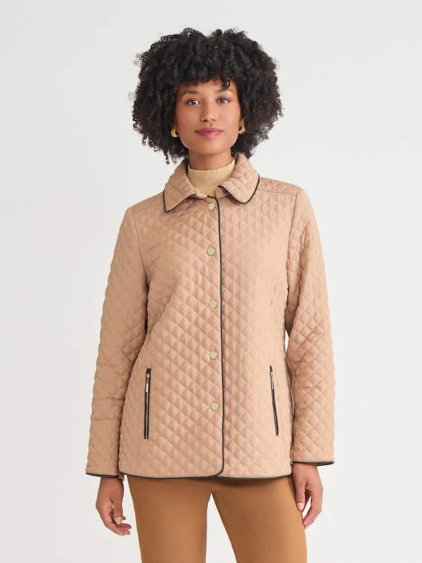 jones new york Plus Five-Button Quilted Jacket