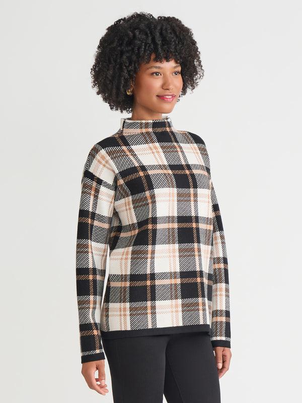 Jones New York Plus Plaid Funnel Neck Sweater