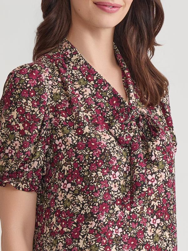 Jones New York Plus Puff Sleeve Tie Neck Shirt