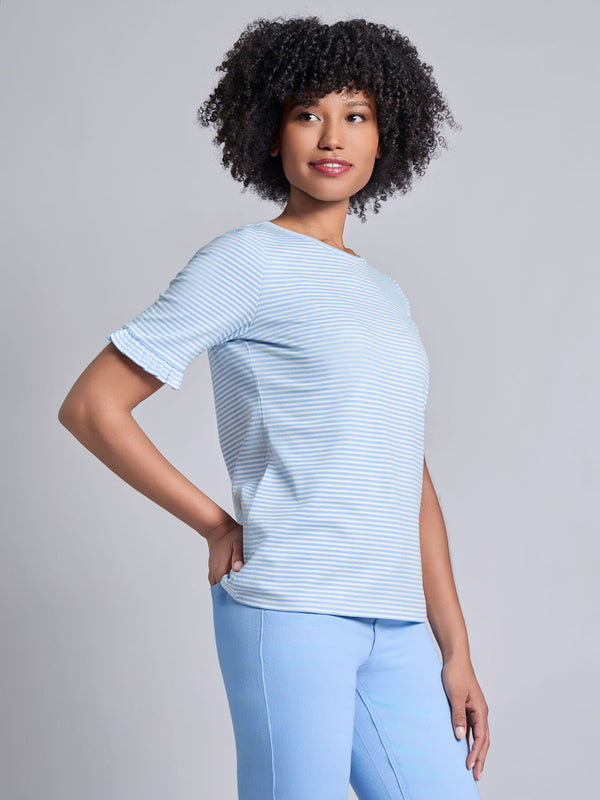 Jones New York Plus Ruffle Sleeve Stripe Top