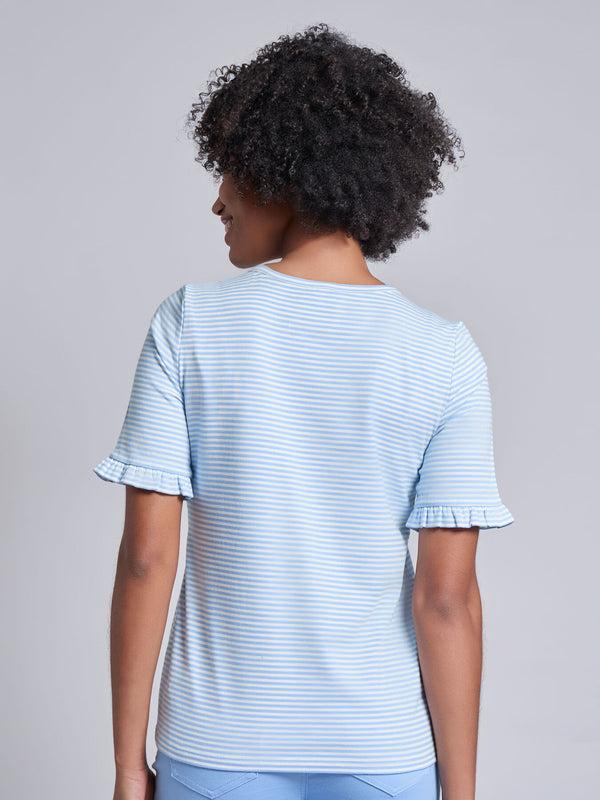 Jones New York Plus Ruffle Sleeve Stripe Top