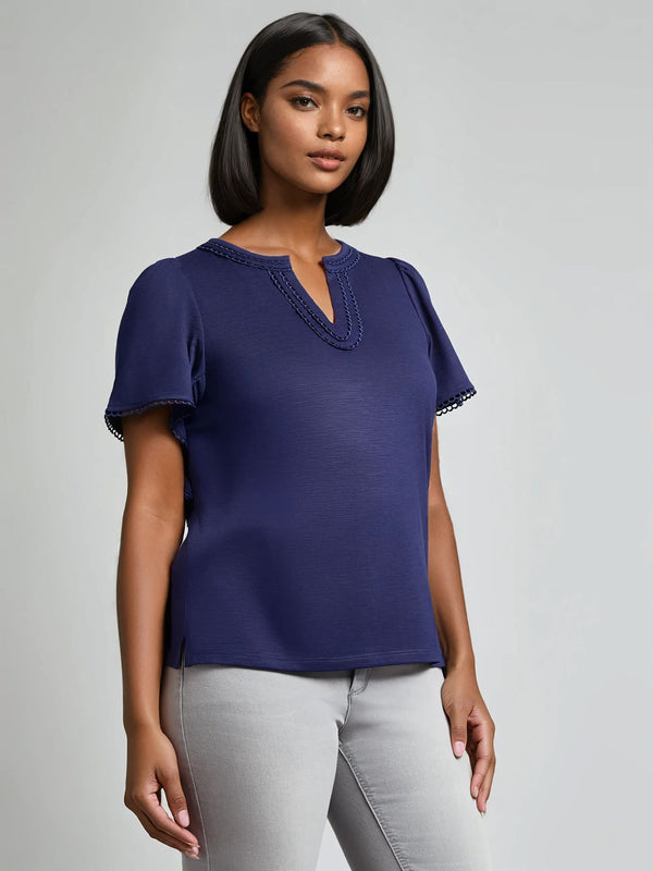 Jones New York Plus Split Neck Flutter Sleeve Top